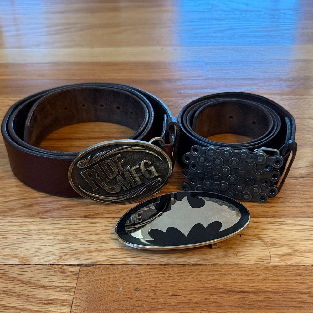 Men's Black and Brown Belt and Buckle Set
